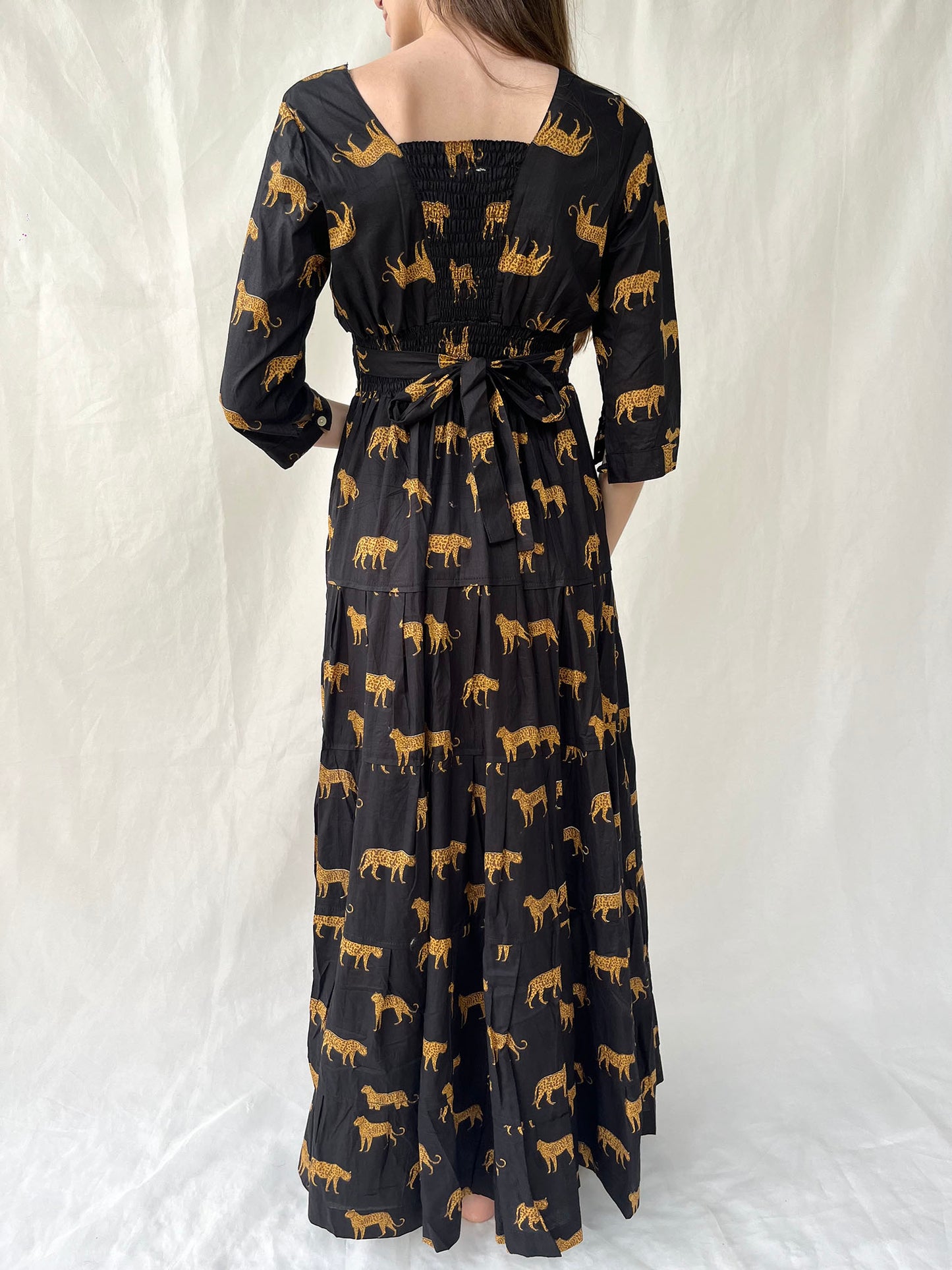 Cotton Gardenia Long Dress n.3 Black Leopard