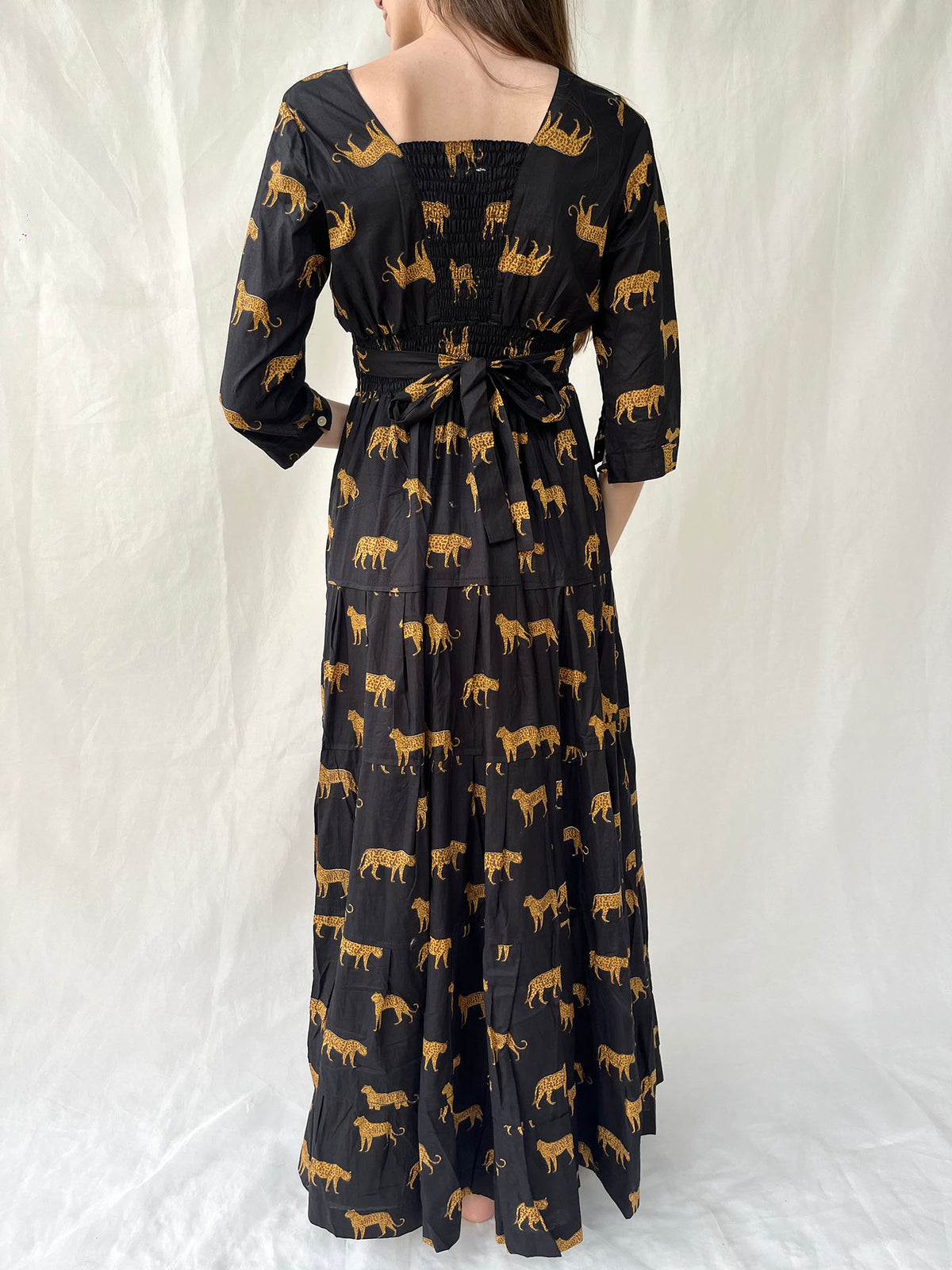 Cotton Gardenia Long Dress n.3 Black Leopard - Bohemia Couture