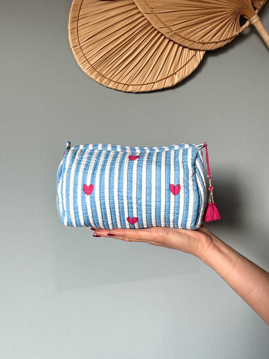 Mini Cosmetic Bag - Blue Hearts - Bohemia Couture
