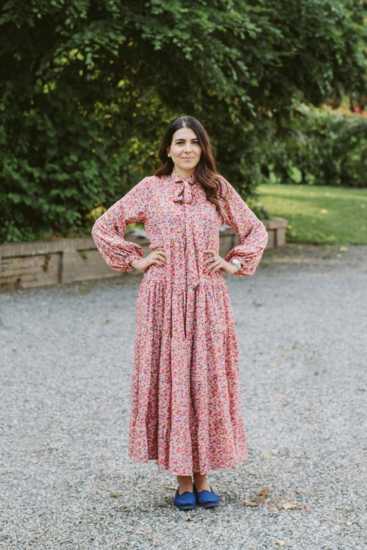 Woman in a silk maxi dress by the sea — Silk St. Barth Long Dress by Bohemia Couture