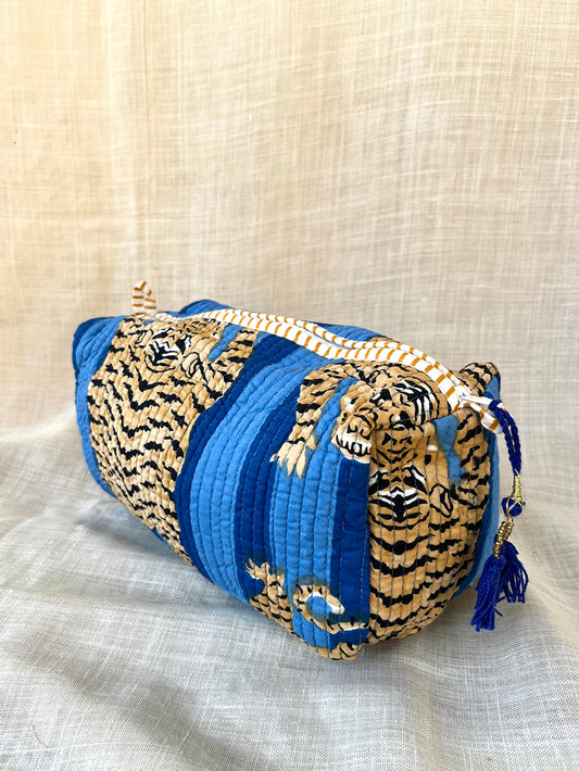 Tiger Beauty Bag - Stripes Electric Blue & Light Blue