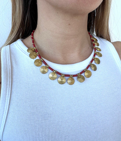 Jaipur Antique Necklace n.4 - Red & Golden Medals