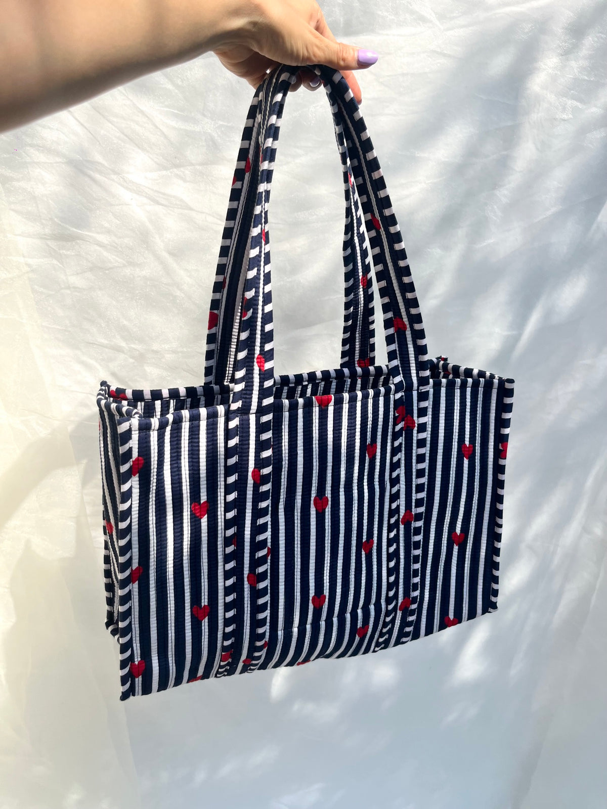 Cotton Tote Bag n.28 Blue Hearts