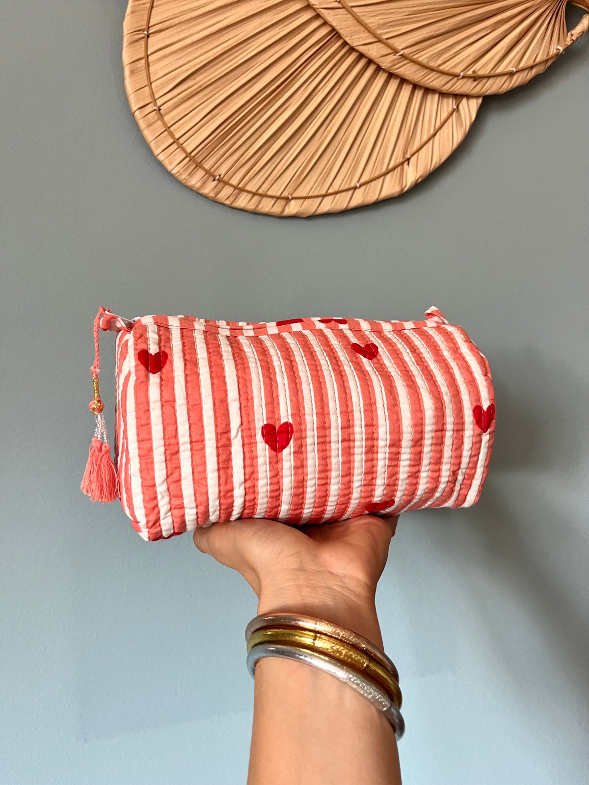 Mini Cosmetic Bag Salmon Hearts
