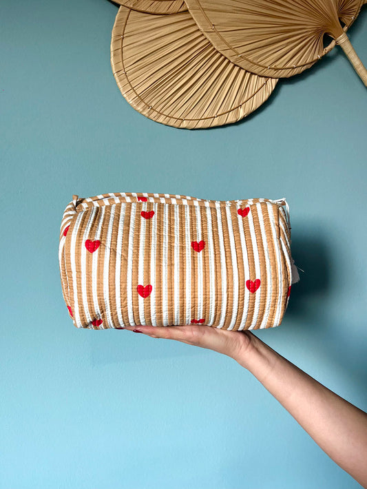 Beauty Bag - Cream Hearts