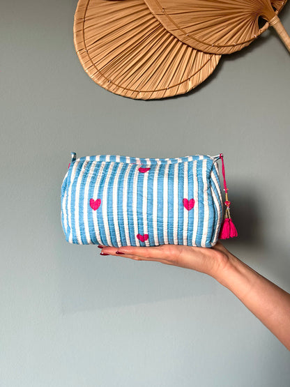 Mini Cosmetic Bag - Blue Hearts