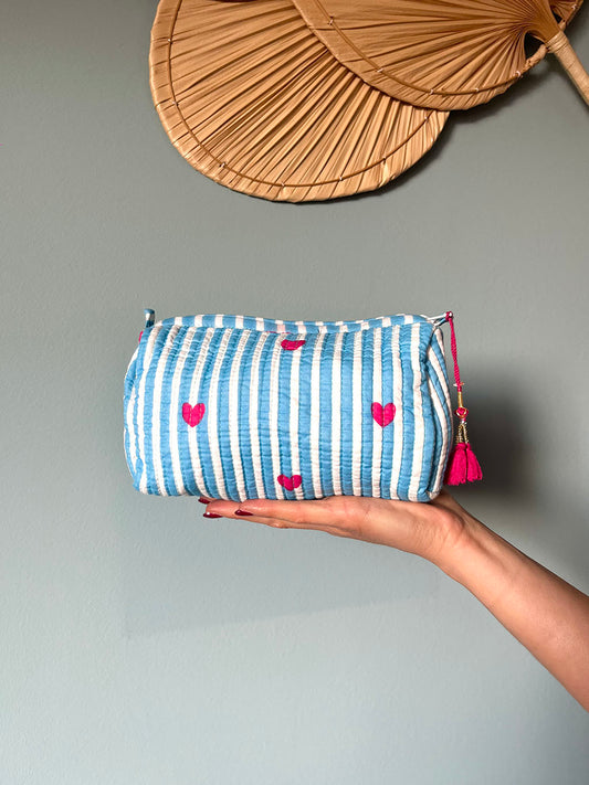 Mini Cosmetic Bag - Blue Hearts