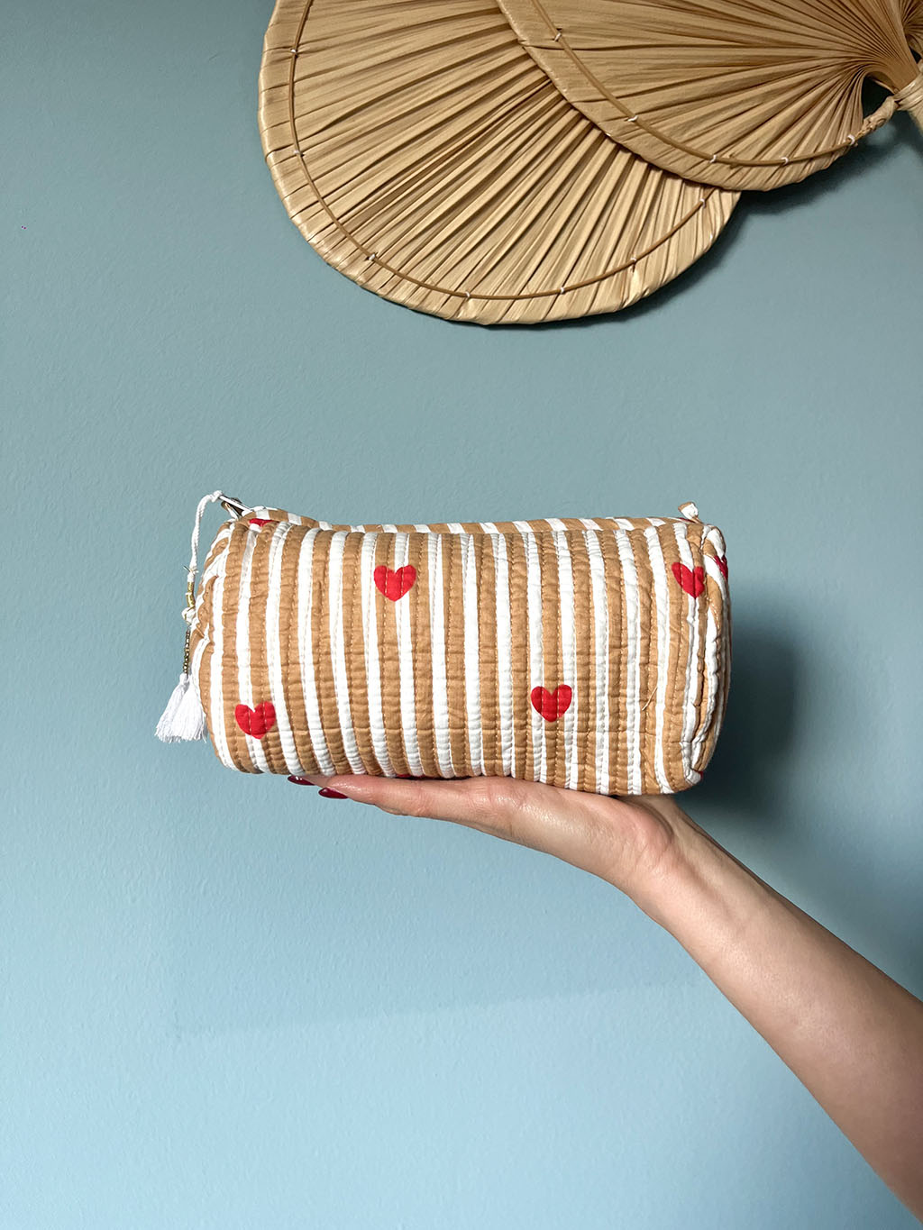 Mini Cosmetic Bag - Cream Hearts