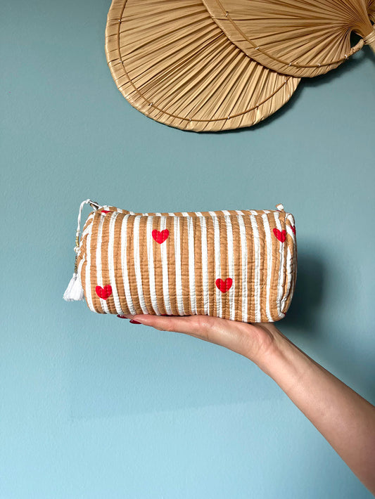 Mini Cosmetic Bag - Cream Hearts