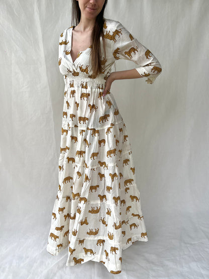 Cotton Gardenia Long Dress n.4 White leopard