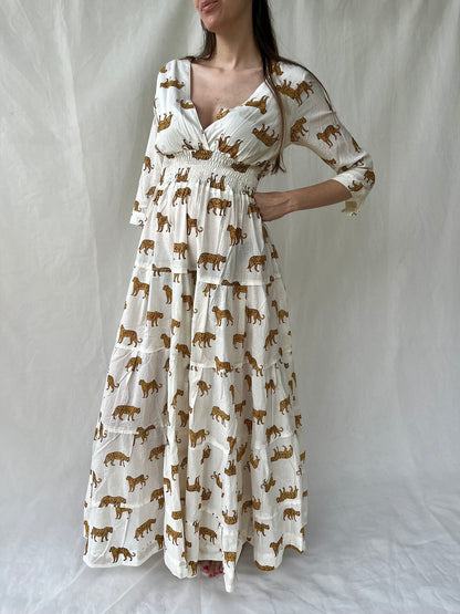 Cotton Gardenia Long Dress n.4 White leopard