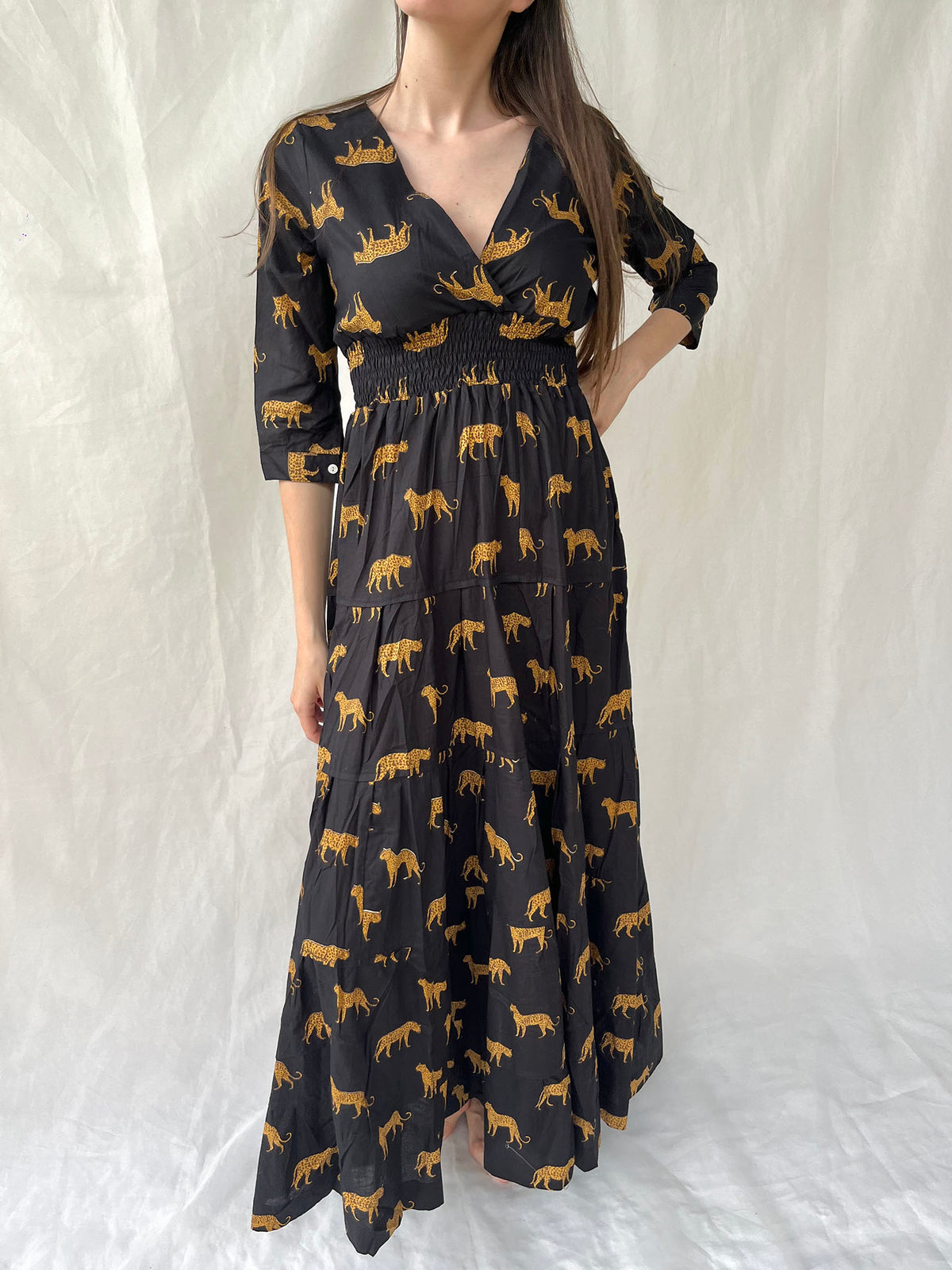 Cotton Gardenia Long Dress n.3 Black Leopard - Bohemia Couture