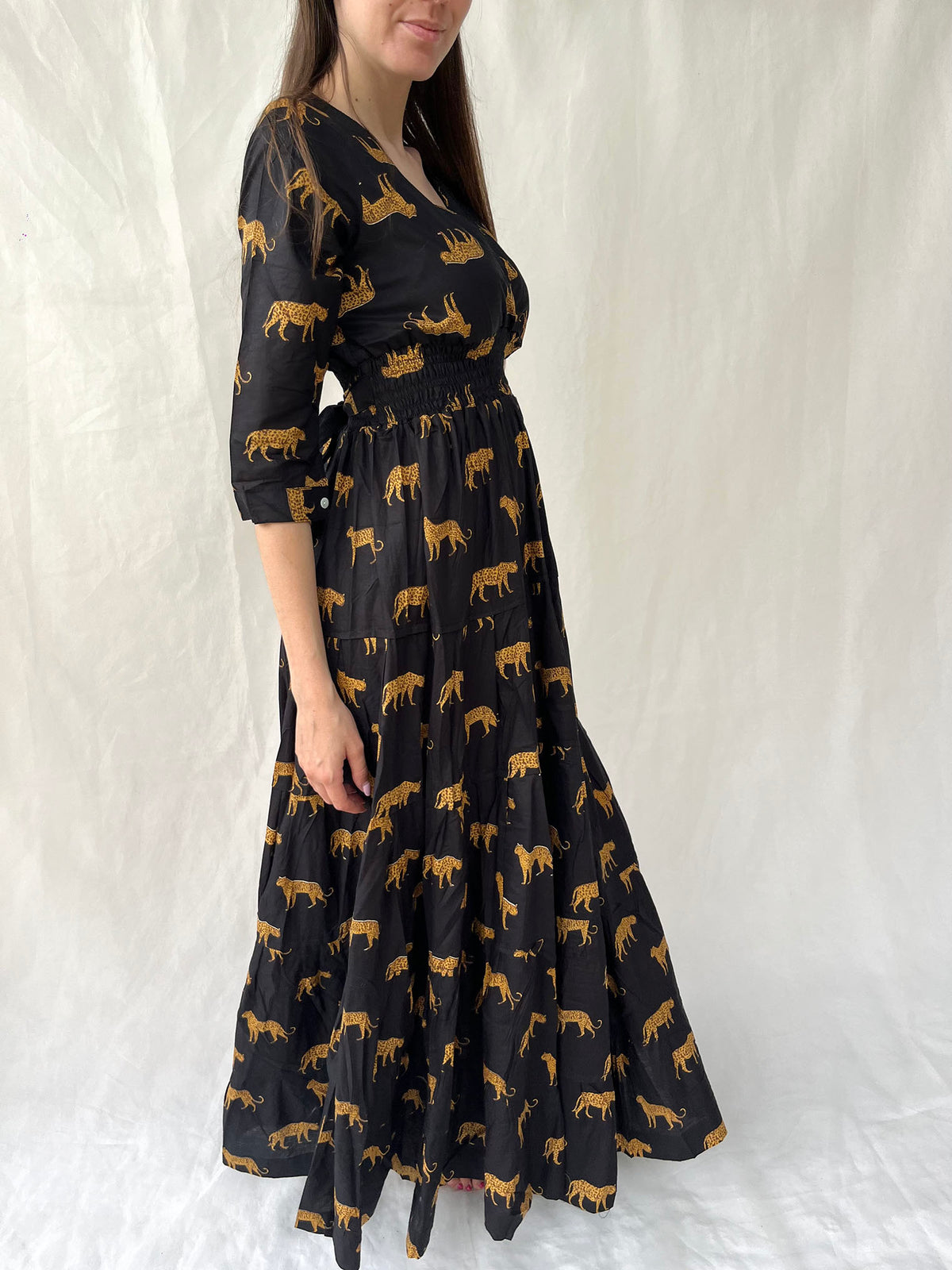 Cotton Gardenia Long Dress n.3 Black Leopard - Bohemia Couture