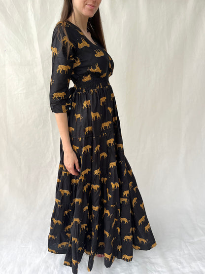 Cotton Gardenia Long Dress n.3 Black Leopard