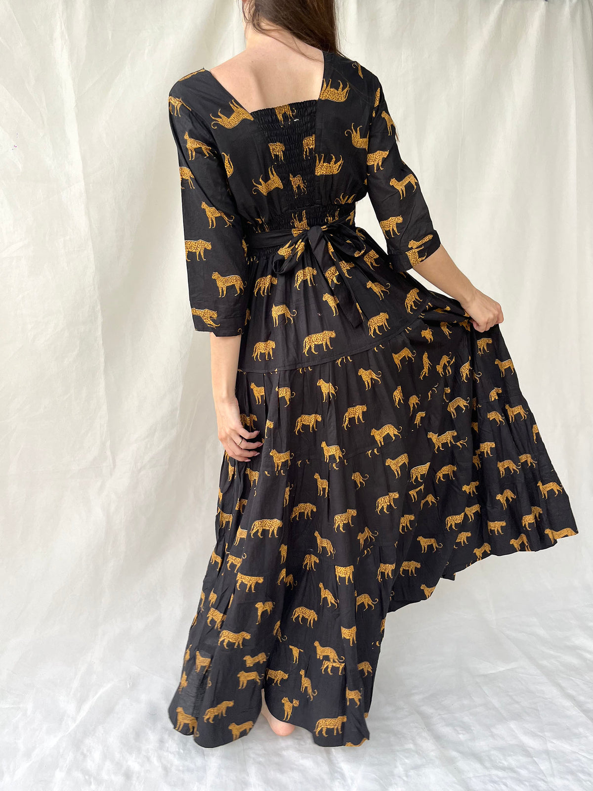 Cotton Gardenia Long Dress n.3 Black Leopard - Bohemia Couture