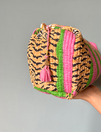 Tiger Beauty Bag - Stripes Pink & Green