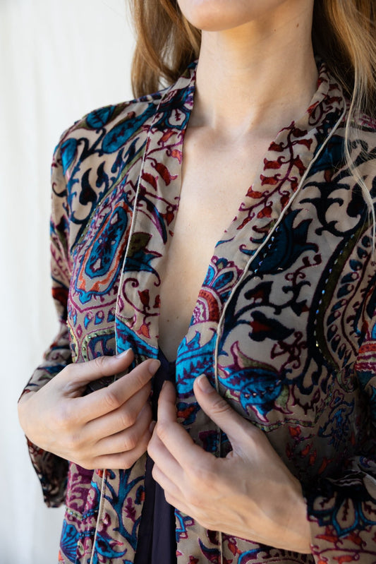 Velvet Short Cardigan - Champagne - Bohemia Couture