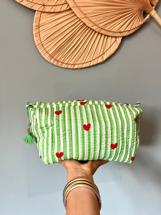 Beauty Bag Green Hears - Bohemia Couture