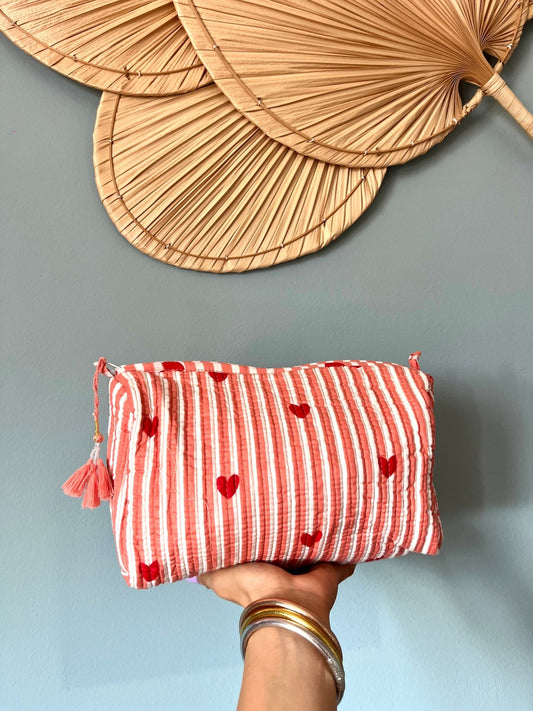 Beauty Bag Salmon Hears - Bohemia Couture