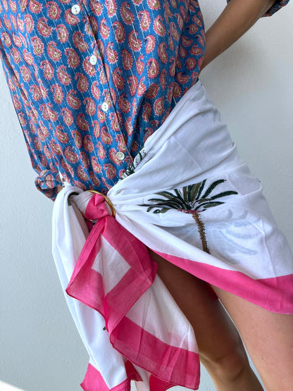 Cotton Pareo n.131 Pink Palmette - Bohemia Couture