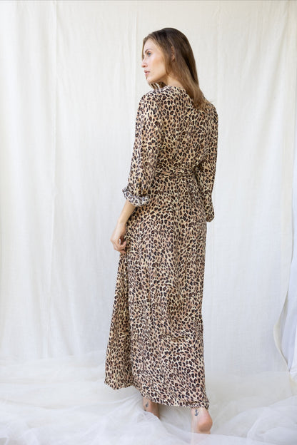 Silk Olivia Wrap Dress n.10 Leopard - Bohemia Couture