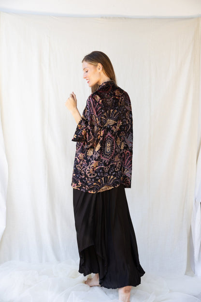 Velvet Short Cardigan - Black - Bohemia Couture